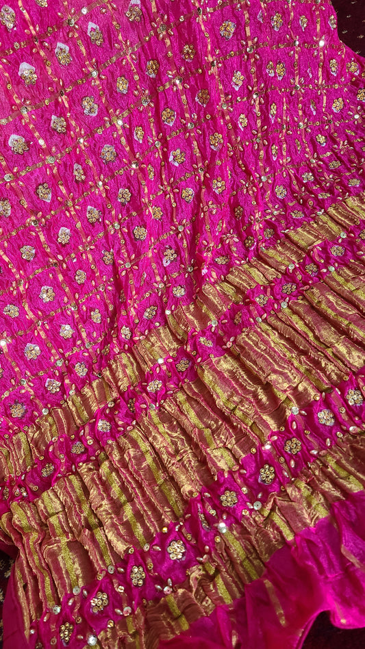 Chunri Gajji Silk Dupatta | Festive Favorite | Shocking Pink