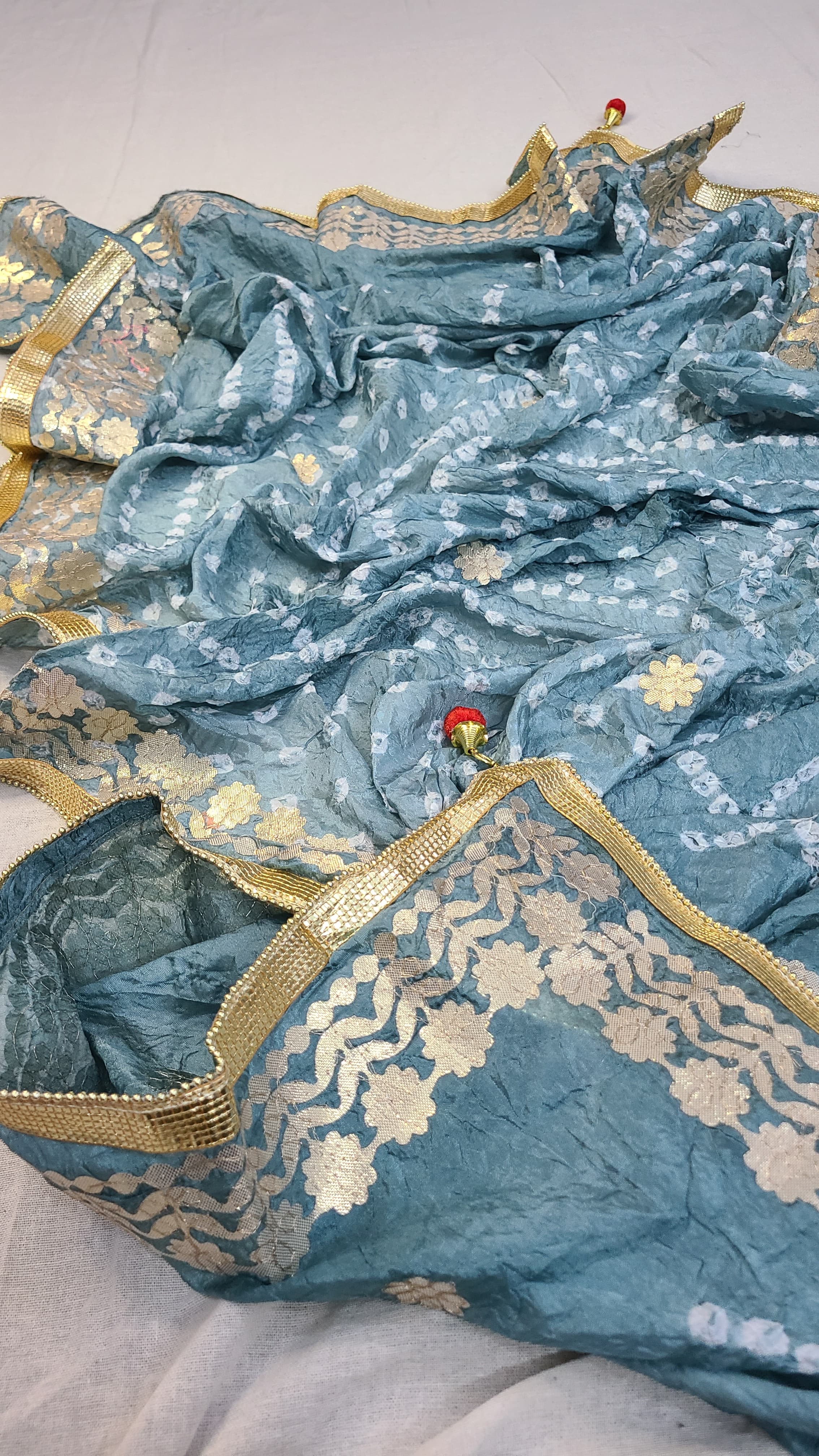 Silk Chunri Dupatta | Press Gota | Handwork | Gray