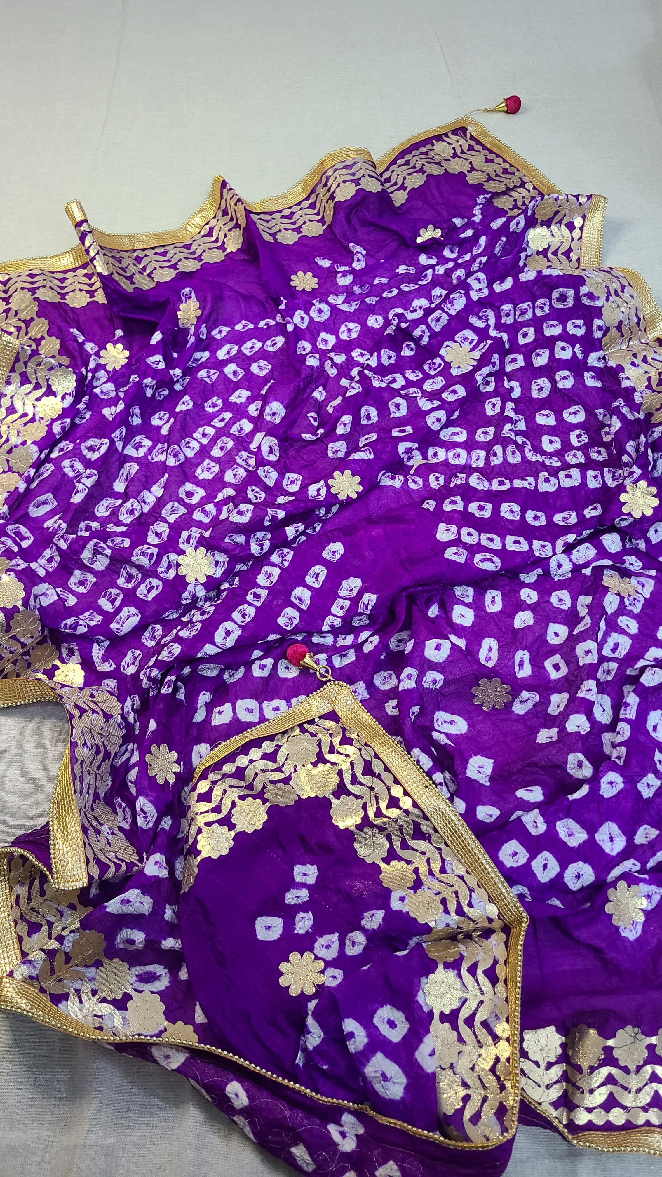 Silk Chunri Dupatta | Press Gota | Handwork | Purple