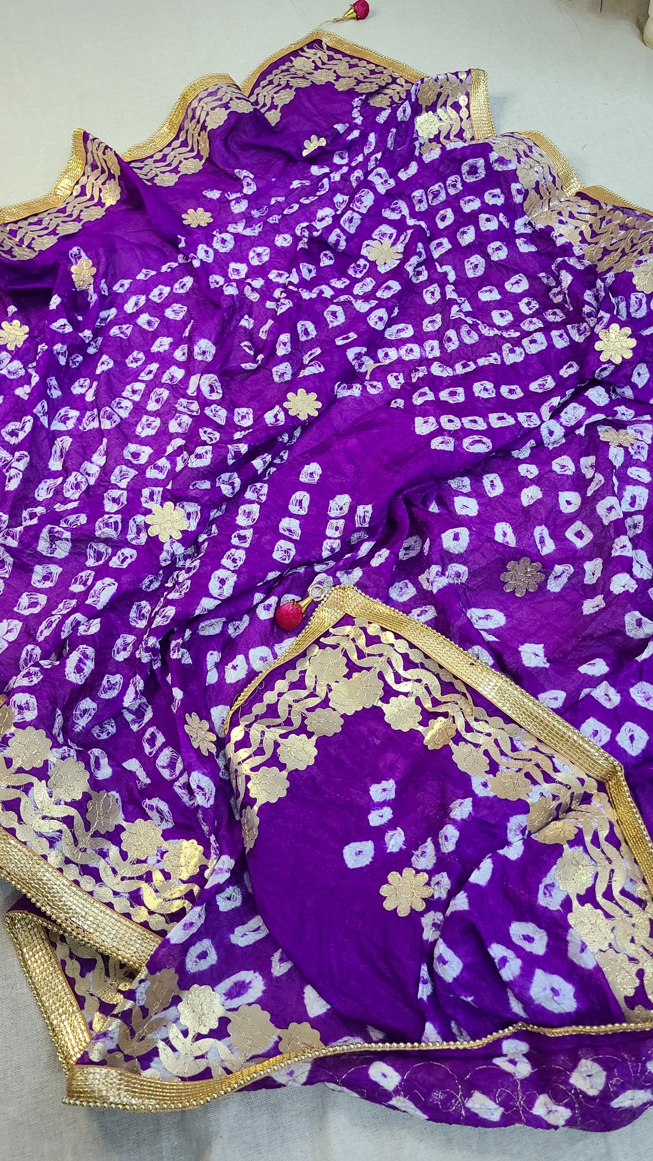 Silk Chunri Dupatta | Press Gota | Handwork | Purple