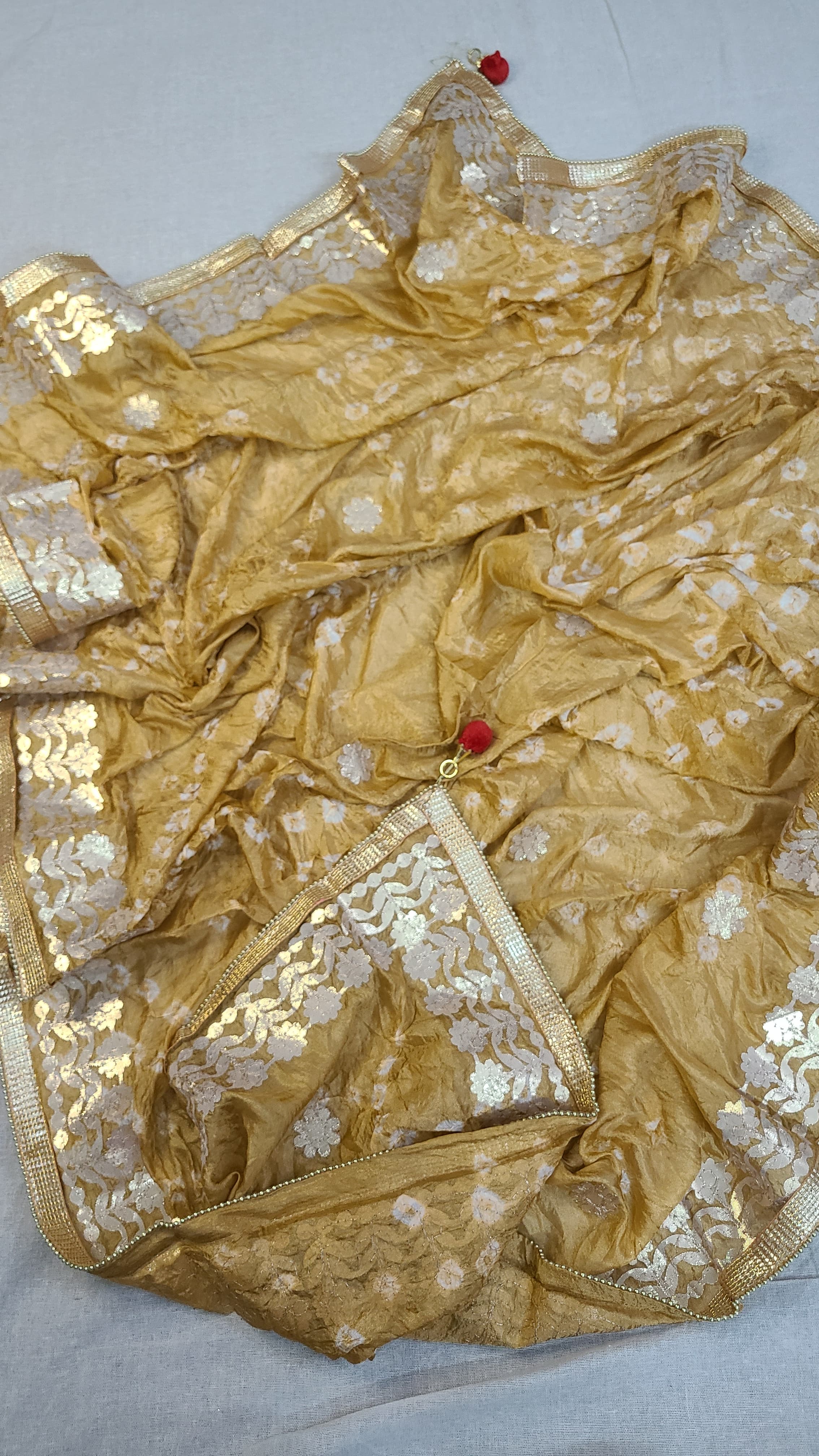 Silk Chunri Dupatta | Press Gota | Handwork | Golden