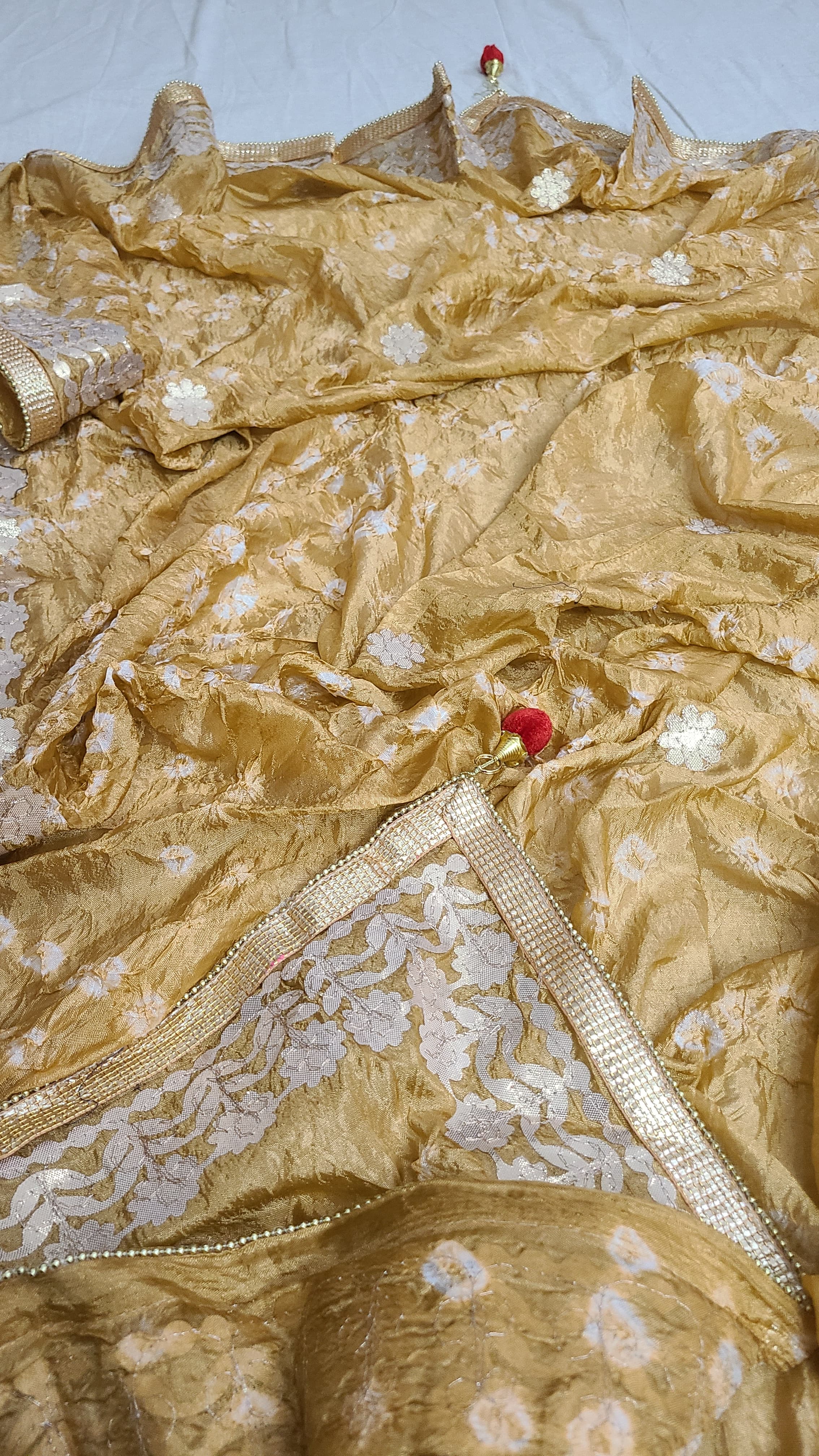 Silk Chunri Dupatta | Press Gota | Handwork | Golden