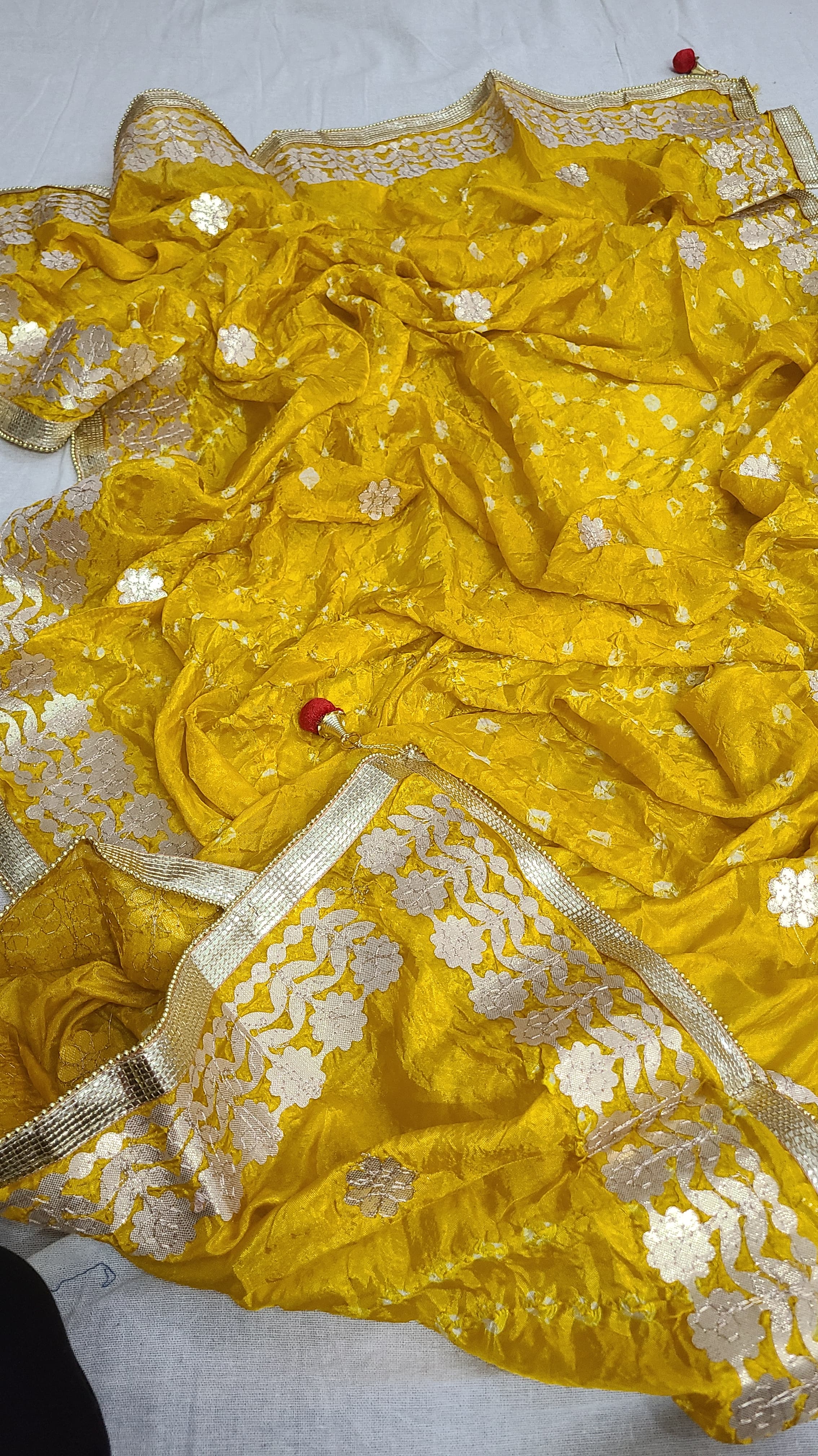 Silk Chunri Dupatta | Press Gota | Handwork | Mustard