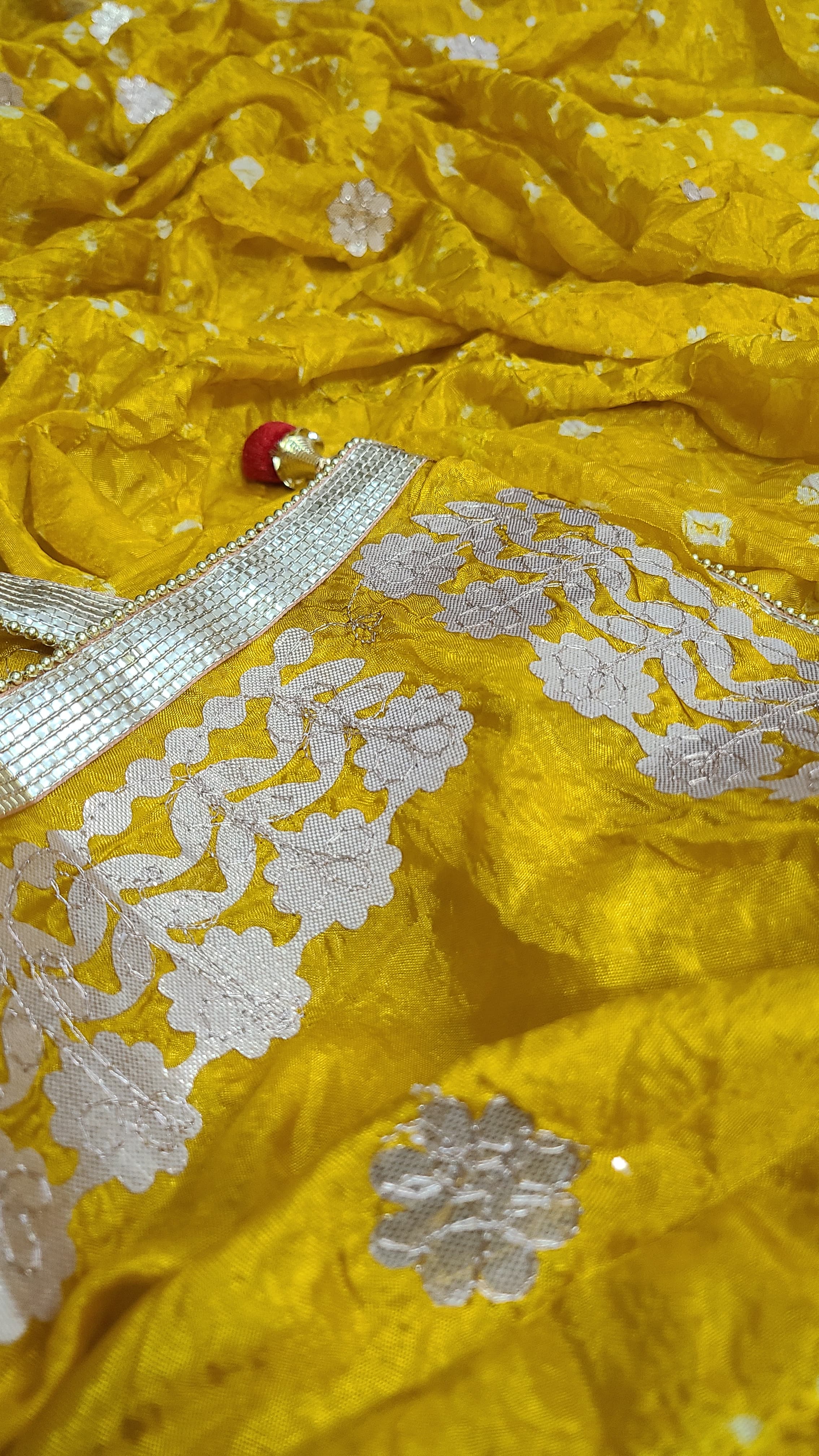 Silk Chunri Dupatta | Press Gota | Handwork | Mustard