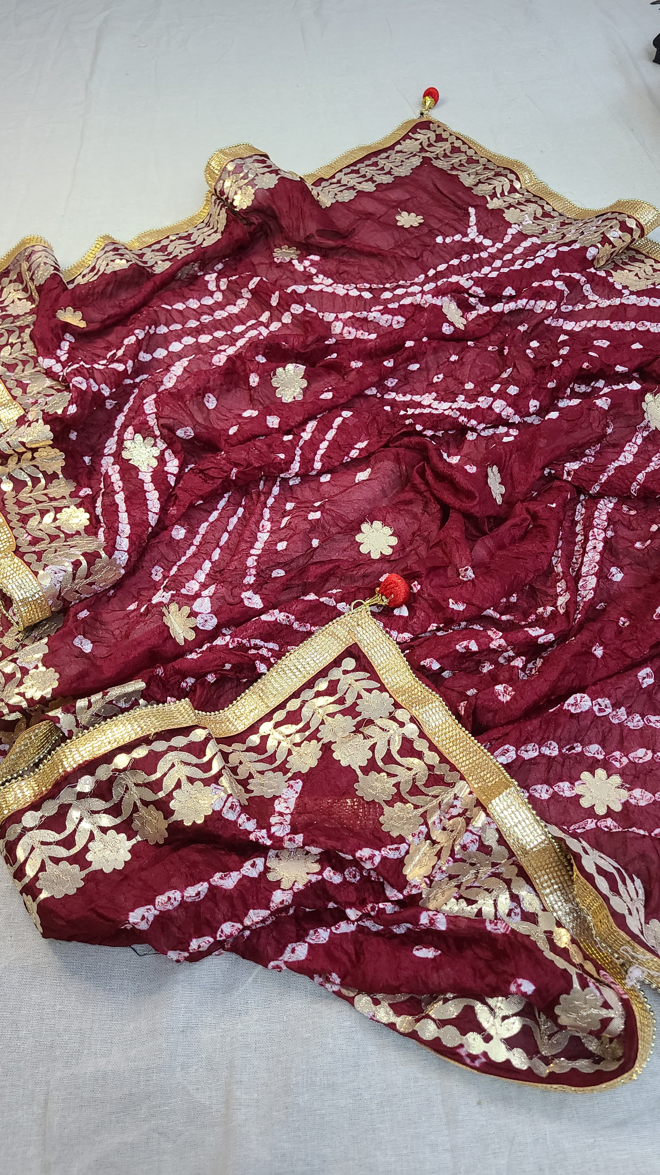 Silk Chunri Dupatta | Press Gota | Handwork | Maroon