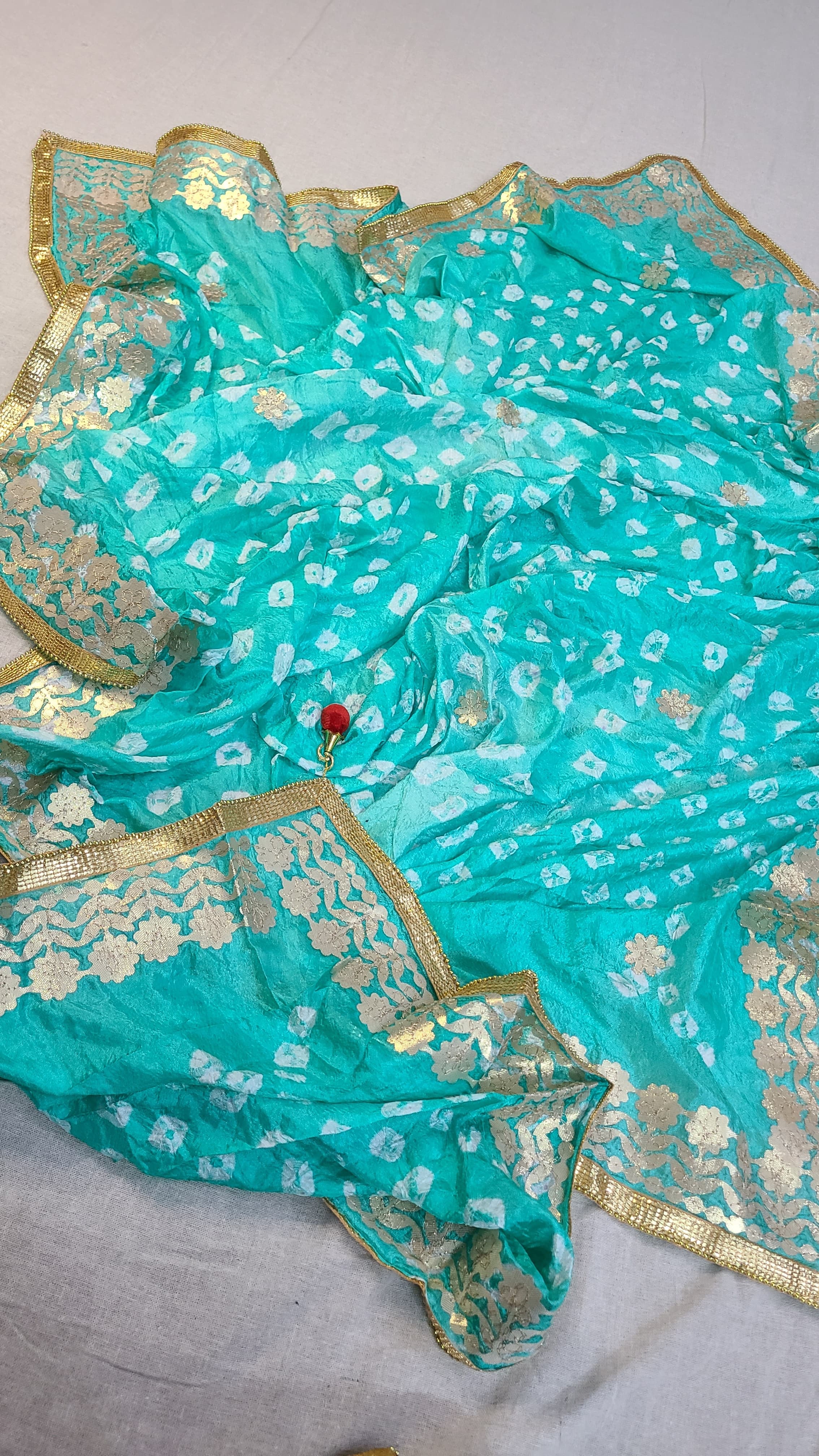 Silk Chunri Dupatta | Press Gota | Handwork | Ferozi