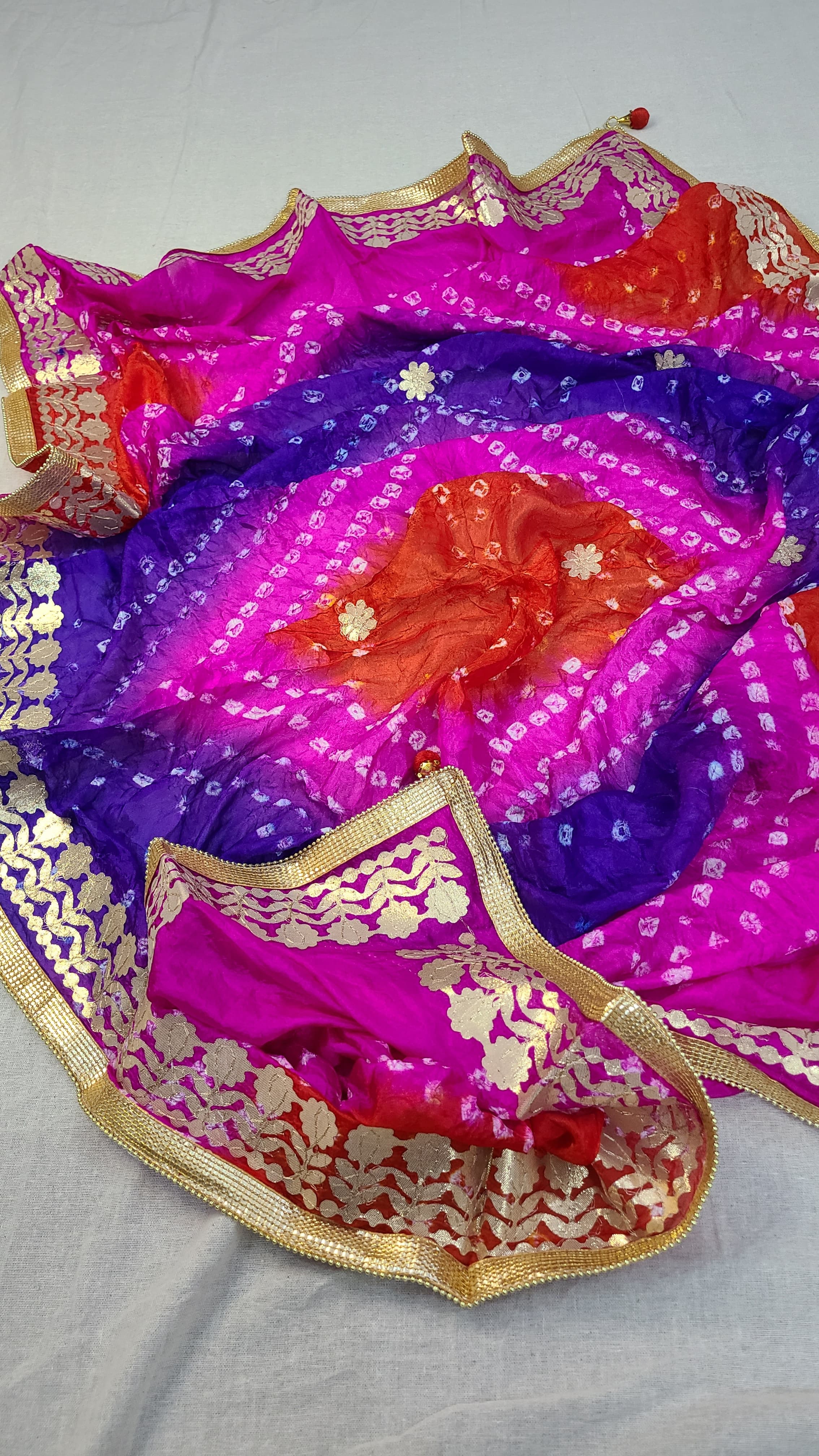 Silk Chunri Dupatta | Press Gota | Handwork | Multi Colour