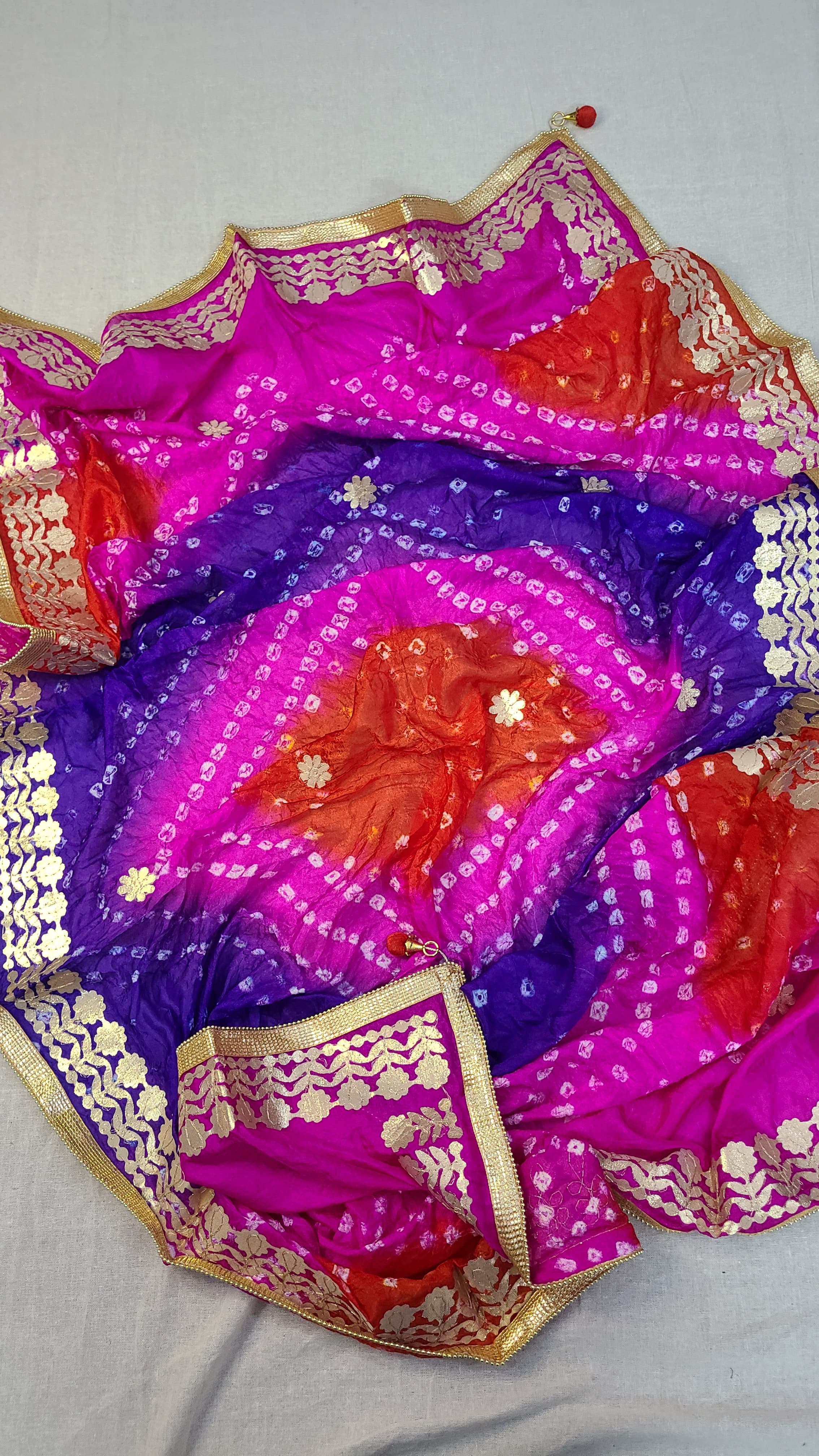 Silk Chunri Dupatta | Press Gota | Handwork | Multi Colour
