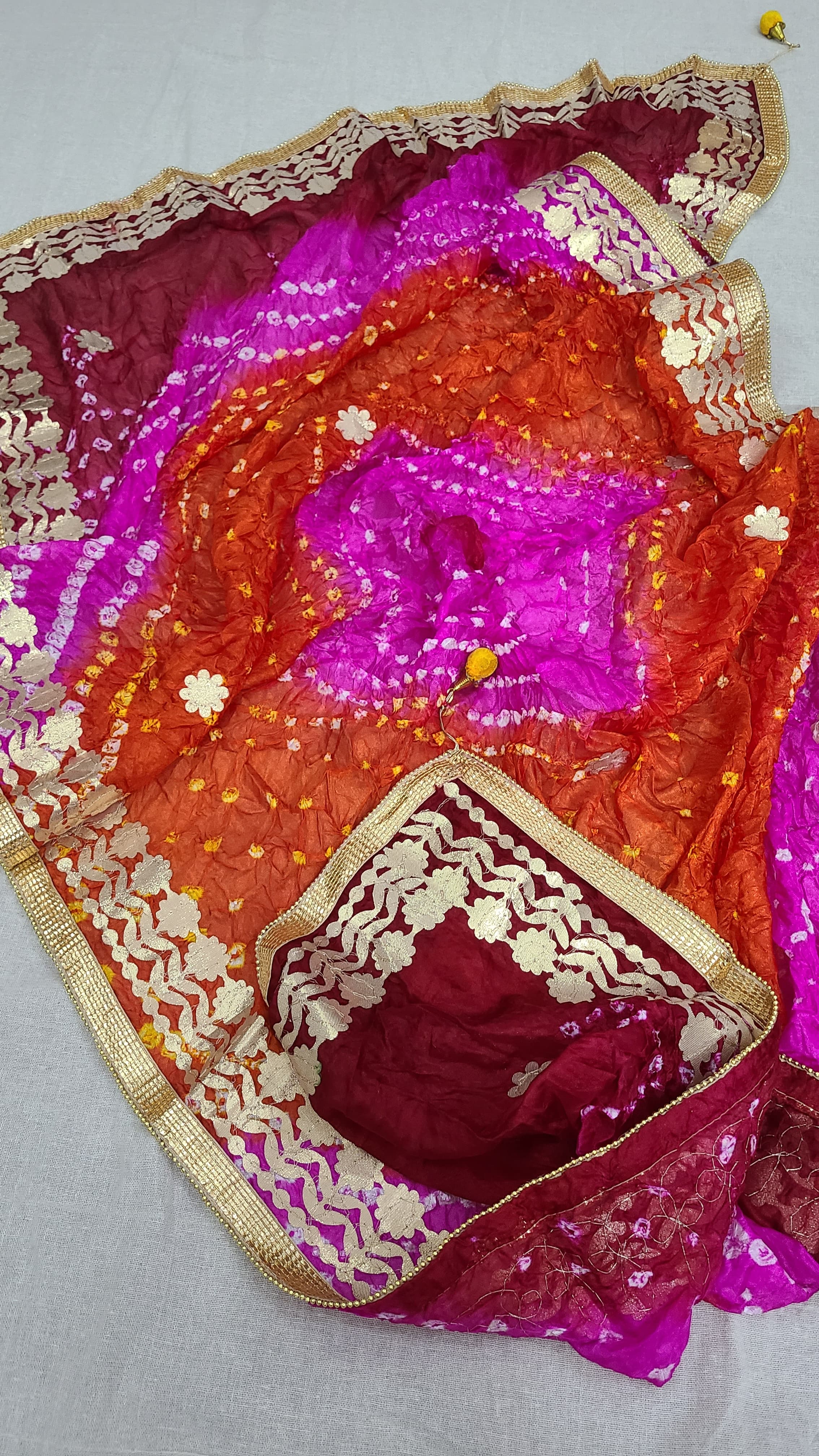Silk Chunri Dupatta | Press Gota | Handwork | Multi Colour