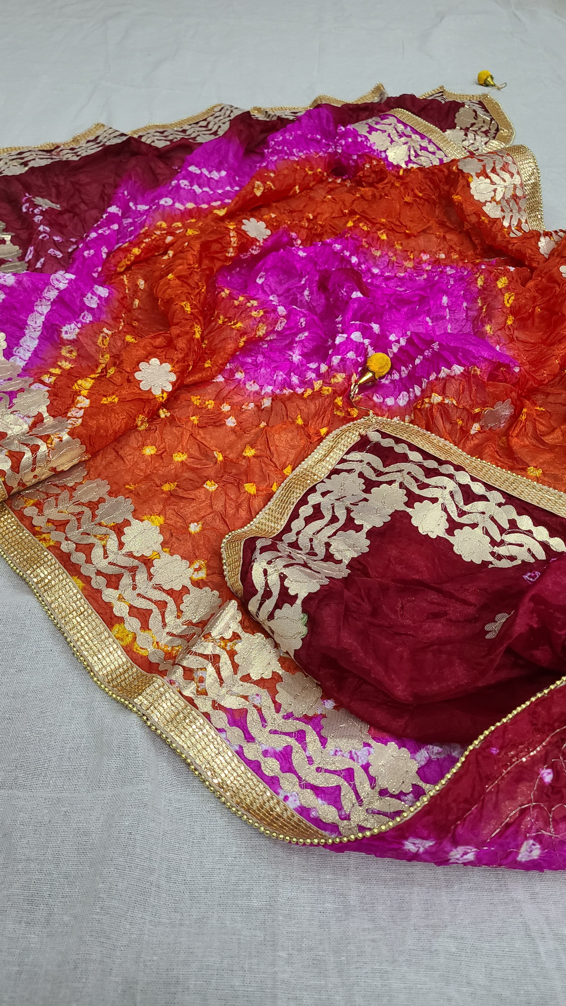 Silk Chunri Dupatta | Press Gota | Handwork | Multi Colour