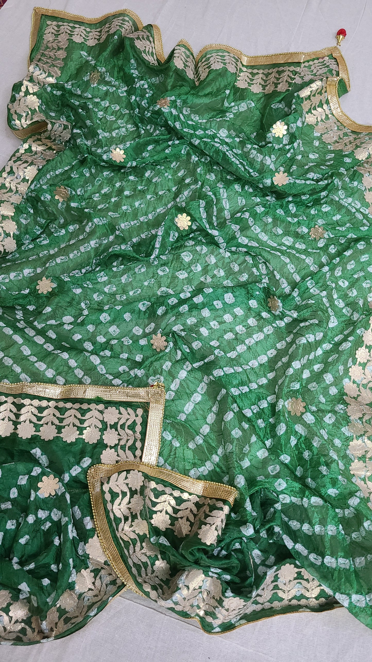 Chunri Press Gota Dupatta | Festive Favorite | Bottle Green