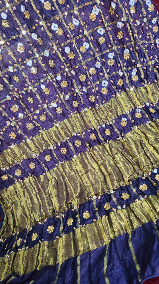 Chunri Gajji Silk Dupatta | Festive Favorite | Navy Blue