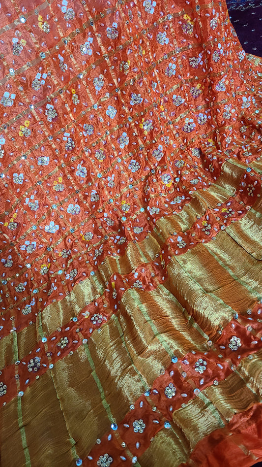 Chunri Gajji Silk Dupatta | Festive Favorite | Orange