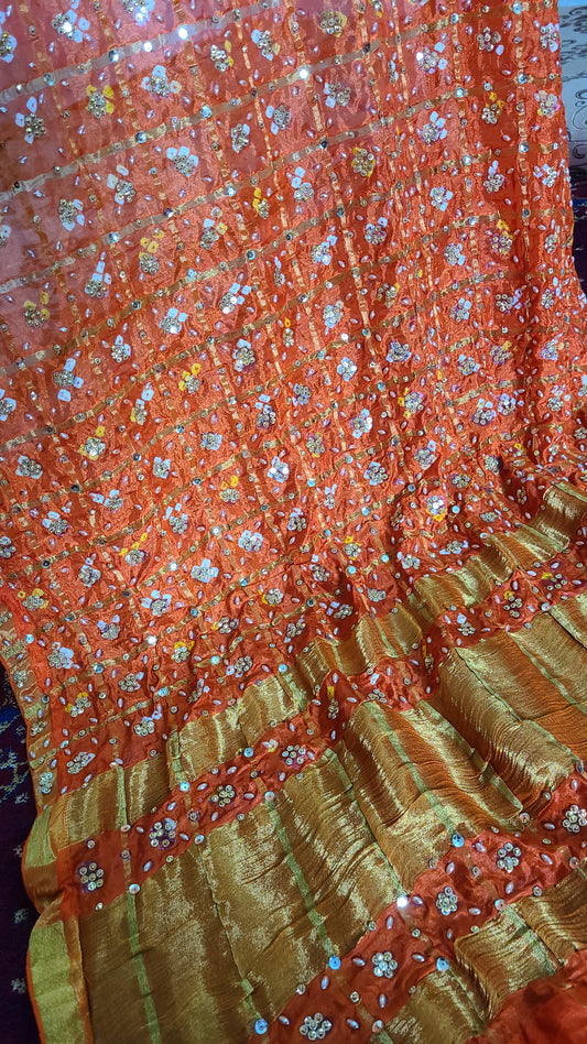 Chunri Gajji Silk Dupatta | Festive Favorite | Orange