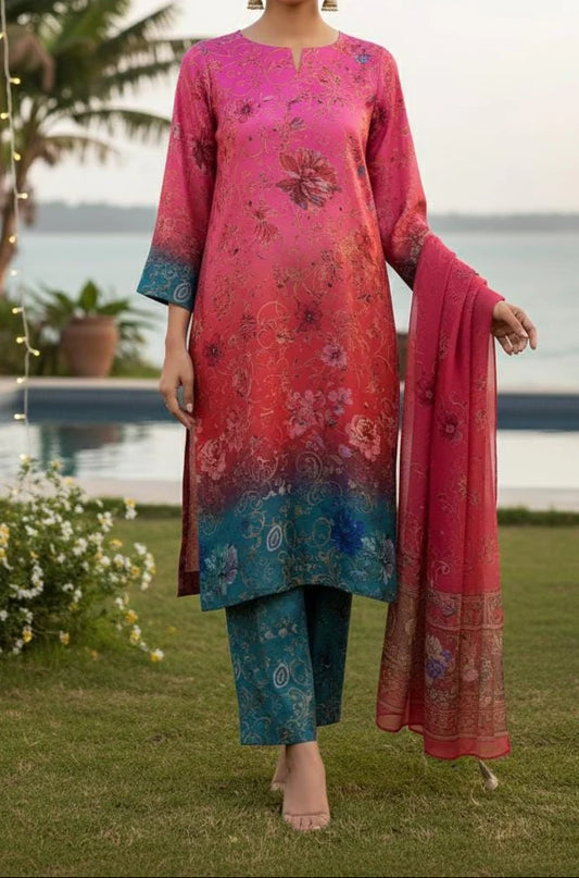 Digital Printed Silk 3pc Suit | Beautiful Suit